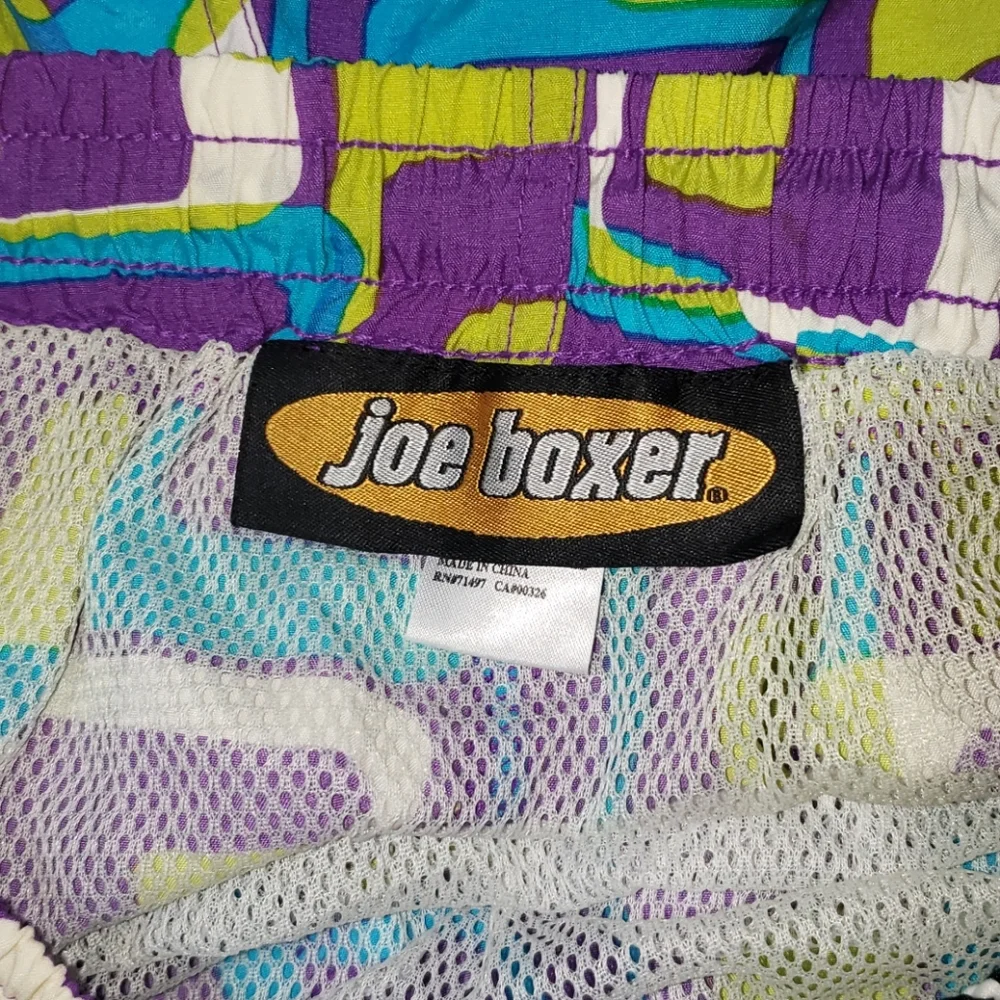 Vintage Joe Boxer 90s Swim Trunks Vibrant Geometric Pattern Mens Medium